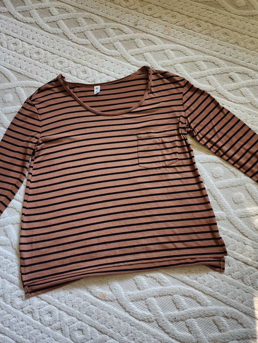 bp Striped Scoop Pocket Long Sleeve Top - Brown & Black